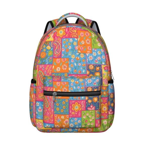 Pioneer Flower Floral Print Pattern Backpack for School, Cute School Bag with Adjustable Shoulder Straps and Padded Back, 15.3"x11"x7.1"