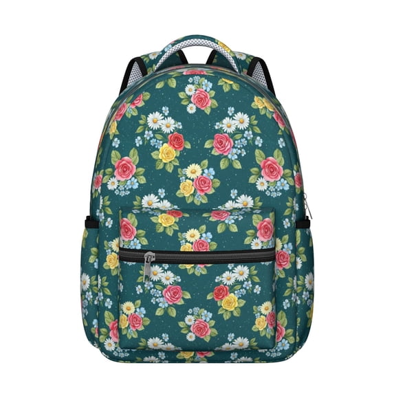 Pioneer Flower Floral Print Pattern Backpack for School, Cute School Bag with Adjustable Shoulder Straps and Padded Back, 15.3"x11"x7.1"