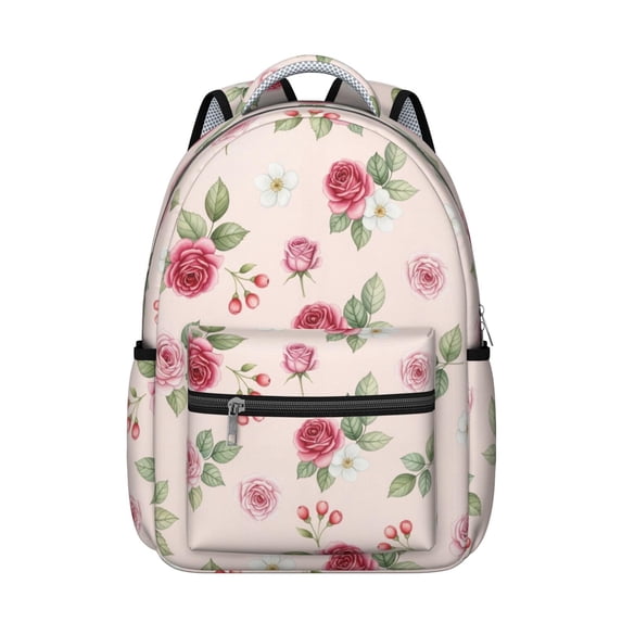 Pioneer Flower Floral Print Pattern Backpack for School, Cute School Bag with Adjustable Shoulder Straps and Padded Back, 15.3"x11"x7.1"