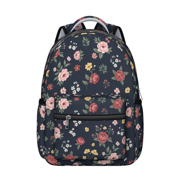 Pioneer Flower Floral Print Pattern Backpack for School, Cute School Bag with Adjustable Shoulder Straps and Padded Back, 15.3"x11"x7.1"