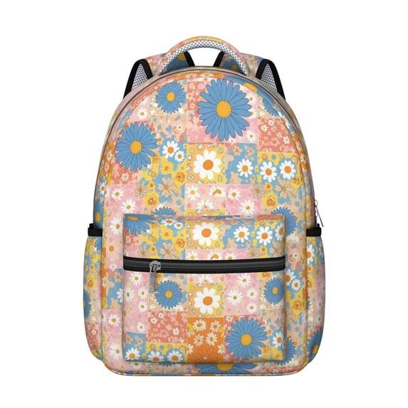 Pioneer Flower Floral Print Pattern Backpack for School, Cute School Bag with Adjustable Shoulder Straps and Padded Back, 15.3"x11"x7.1"