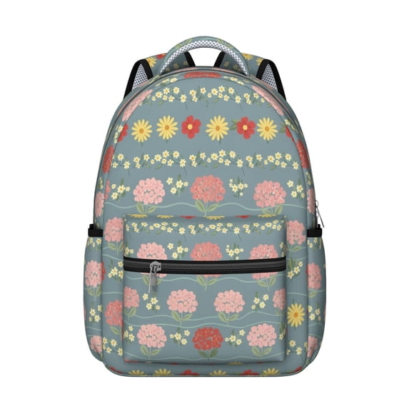 Pioneer Flower Floral Print Pattern Backpack for School, Cute School Bag with Adjustable Shoulder Straps and Padded Back, 15.3"x11"x7.1"