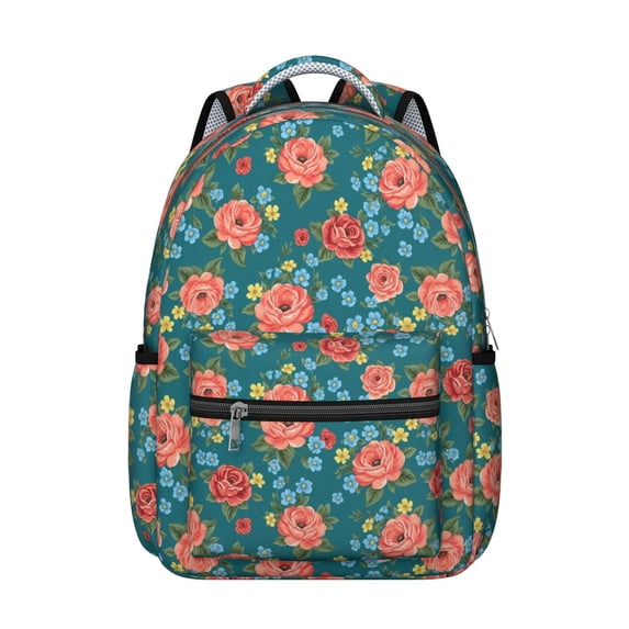 Pioneer Flower Floral Print Pattern Backpack for School, Cute School Bag with Adjustable Shoulder Straps and Padded Back, 15.3"x11"x7.1"