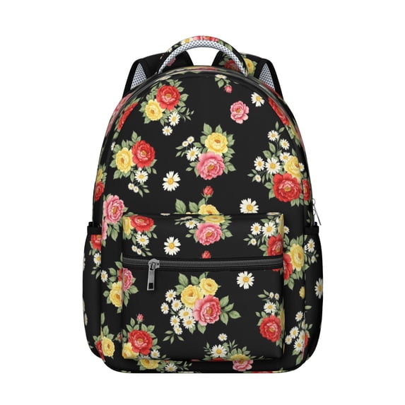 Pioneer Flower Floral Print Pattern Backpack for School, Cute School Bag with Adjustable Shoulder Straps and Padded Back, 15.3"x11"x7.1"