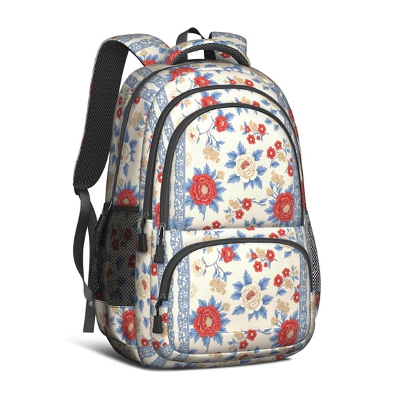 Pioneer Flower Floral Print Pattern Backpack for School, Cute School Bag with Adjustable Shoulder Straps and Padded Back, 16.9"x12.6"x5.9"