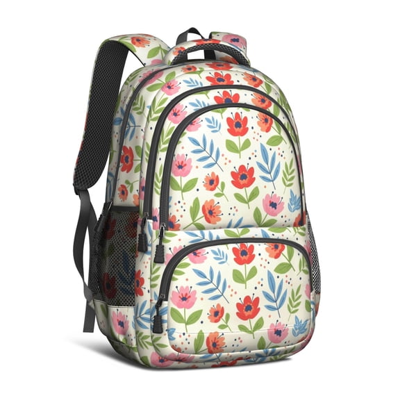 Pioneer Flower Floral Print Pattern Backpack for School, Cute School Bag with Adjustable Shoulder Straps and Padded Back, 16.9"x12.6"x5.9"