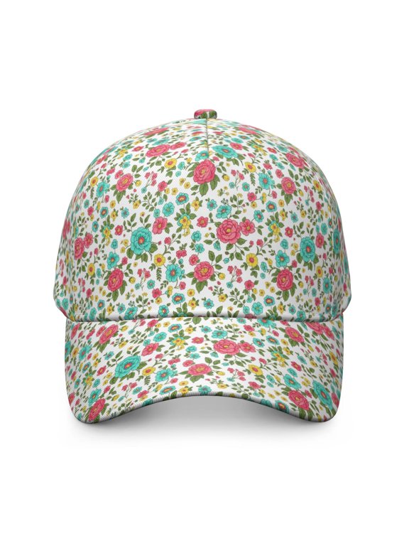 Pioneer Flower Floral Print Pattern Baseball Cap, Outdoor Travel Cap with Snap Closure & Sweatband, Rigid Flat Brim Gifts for Unisex Men Women