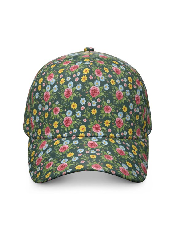 Pioneer Flower Floral Print Pattern Baseball Cap, Sports Sun Cap with Snap Closure & Sweatband, Polyester Construction Gifts for Birthday Christmas Thanksgiving