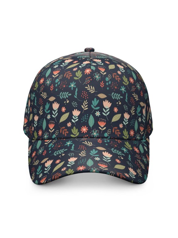 Pioneer Flower Floral Print Pattern Baseball Cap, Sports Sun Cap with Snap Closure & Sweatband, Breathable Eyelets Gifts for Unisex Men Women