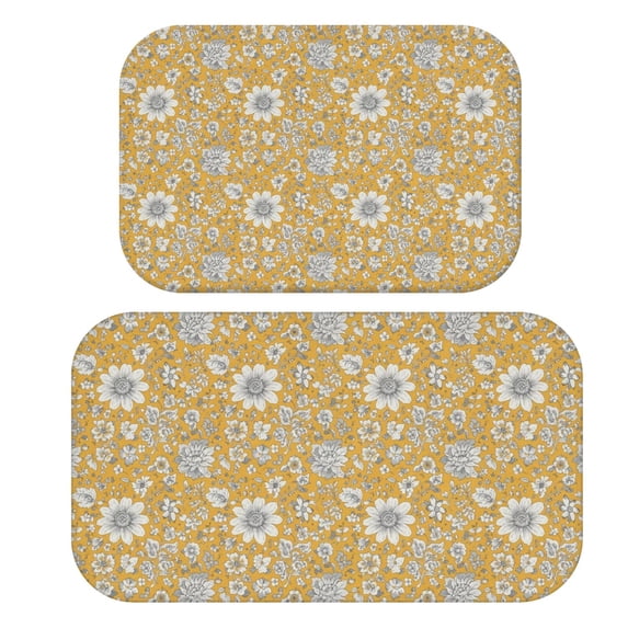 Pioneer Flower Floral Print Pattern Bath Mat Set Of 2,Non-Slip Rug for Bathroom,Kitchen,Bedroom,Entrance, 30x17 and 23.5x15.7 Inches