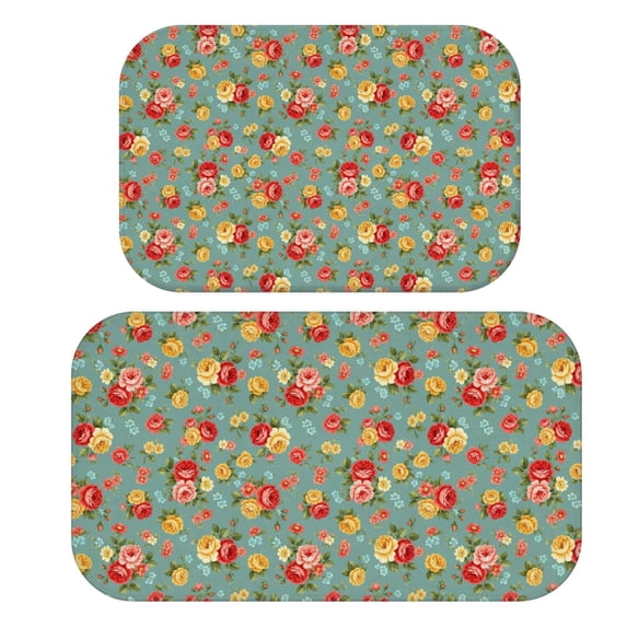Pioneer Flower Floral Print Pattern Bath Mat Set Of 2,Non-Slip Rug for Bathroom,Kitchen,Bedroom,Entrance, 30x17 and 23.5x15.7 Inches