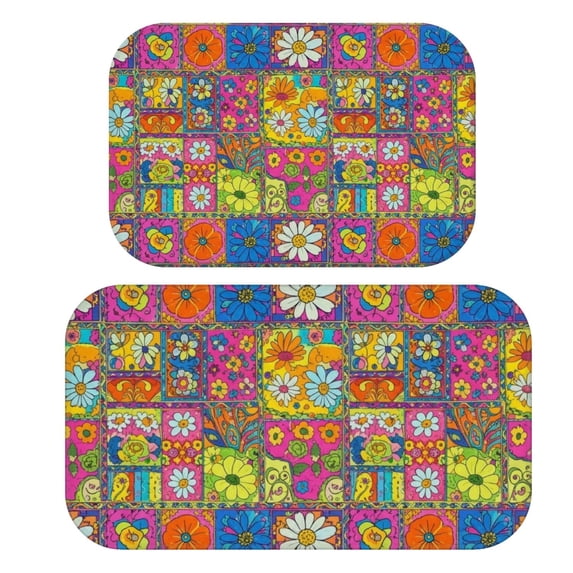 Pioneer Flower Floral Print Pattern Bath Mat Set Of 2,Non-Slip Rug for Bathroom,Kitchen,Bedroom,Entrance, 30x17 and 23.5x15.7 Inches