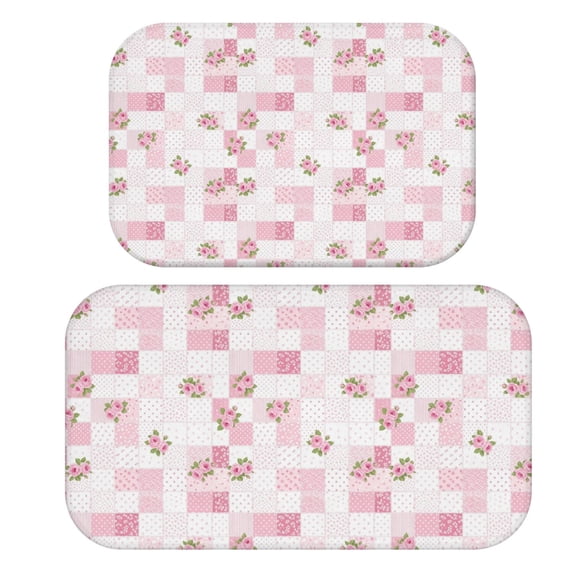 Pioneer Flower Floral Print Pattern Bath Mat Set Of 2,Non-Slip Rug for Bathroom,Kitchen,Bedroom,Entrance, 30x17 and 23.5x15.7 Inches