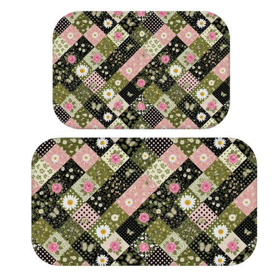 Pioneer Flower Floral Print Pattern Bath Mat Set Of 2,Non-Slip Rug for Bathroom,Kitchen,Bedroom,Entrance, 30x17 and 23.5x15.7 Inches