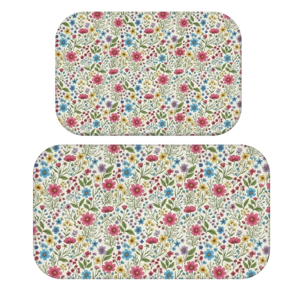 Pioneer Flower Floral Print Pattern Bath Mat Set Of 2,Non-Slip Rug for Bathroom,Kitchen,Bedroom,Entrance, 30x17 and 23.5x15.7 Inches