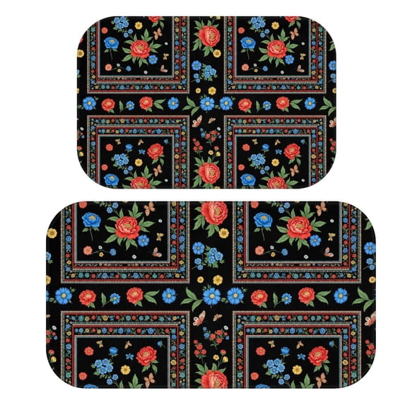 Pioneer Flower Floral Print Pattern Bath Mat Set Of 2,Non-Slip Rug for Bathroom,Kitchen,Bedroom,Entrance, 30x17 and 23.5x15.7 Inches