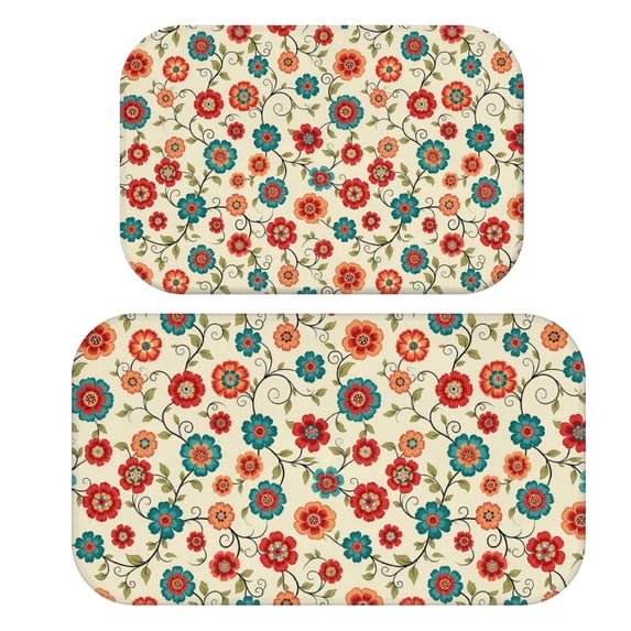 Pioneer Flower Floral Print Pattern Bath Mat Set Of 2,Non-Slip Rug for Bathroom,Kitchen,Bedroom,Entrance, 30x17 and 23.5x15.7 Inches