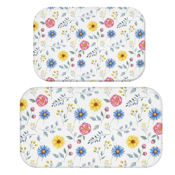 Pioneer Flower Floral Print Pattern Bath Mat Set Of 2,Non-Slip Rug for Bathroom,Kitchen,Bedroom,Entrance, 30x17 and 23.5x15.7 Inches