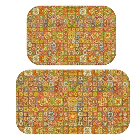 Pioneer Flower Floral Print Pattern Bath Mat Set Of 2,Non-Slip Rug for Bathroom,Kitchen,Bedroom,Entrance, 30x17 and 23.5x15.7 Inches