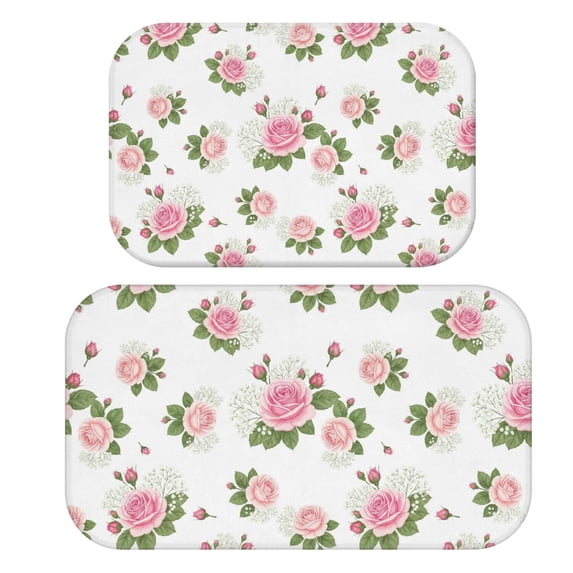 Pioneer Flower Floral Print Pattern Bath Mat Set Of 2,Non-Slip Rug for Bathroom,Kitchen,Bedroom,Entrance, 30x17 and 23.5x15.7 Inches