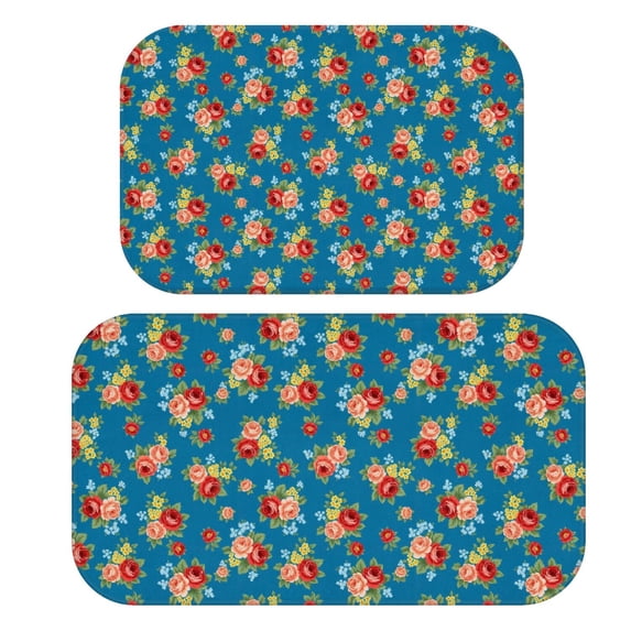 Pioneer Flower Floral Print Pattern Bath Mat Set Of 2,Non-Slip Rug for Bathroom,Kitchen,Bedroom,Entrance, 30x17 and 23.5x15.7 Inches