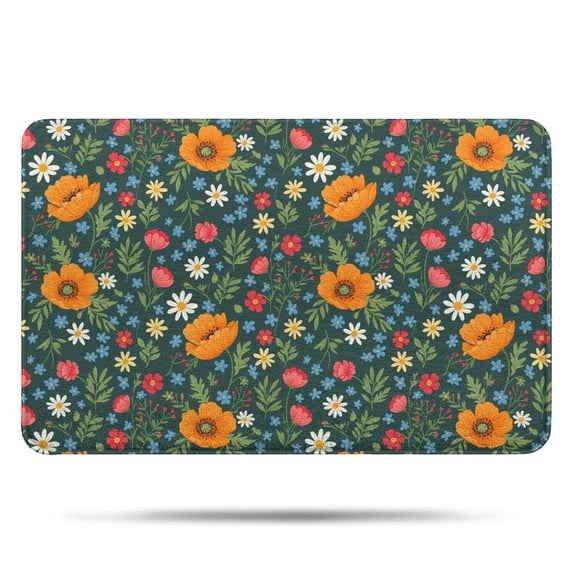 Pioneer Flower Floral Print Pattern Bathroom Rugs Mat, Non Slip Microfiber Bathroom Rug with Rubber Backing, Soft Mats for Bathroom Floor Tub Shower, 17"x27"