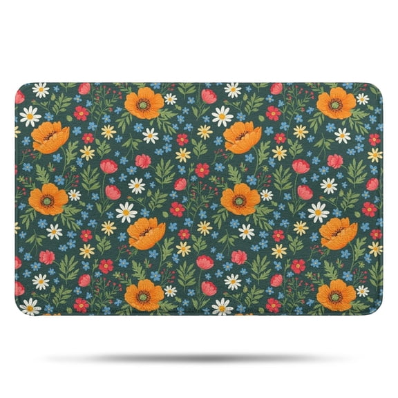 Pioneer Flower Floral Print Pattern Bathroom Rugs Mat, Non Slip Microfiber Bathroom Rug with Rubber Backing, Soft Mats for Bathroom Floor Tub Shower, 17"x27"