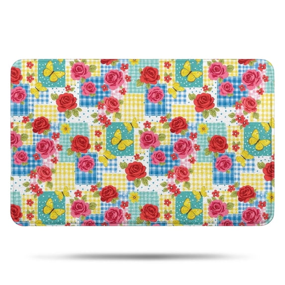 Pioneer Flower Floral Print Pattern Bathroom Rugs Mat, Non Slip Microfiber Bathroom Rug with Rubber Backing, Soft Mats for Bathroom Floor Tub Shower, 17"x27"
