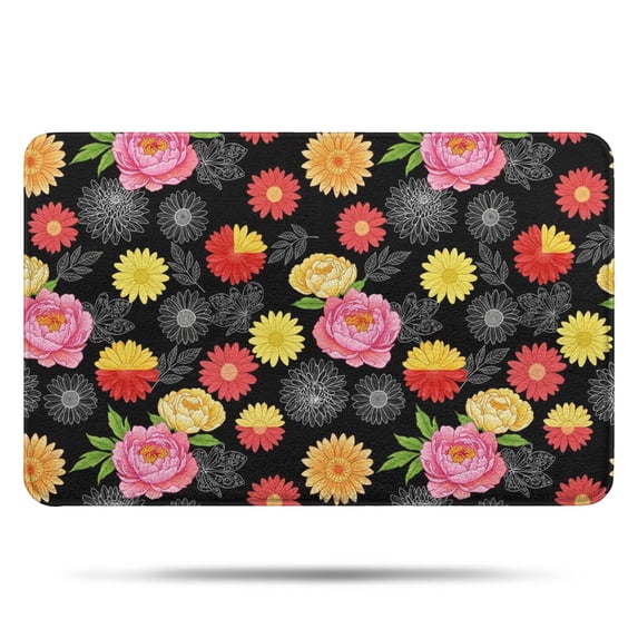 Pioneer Flower Floral Print Pattern Bathroom Rugs Mat, Non Slip Microfiber Bathroom Rug with Rubber Backing, Soft Mats for Bathroom Floor Tub Shower, 17"x27"