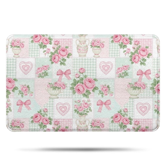 Pioneer Flower Floral Print Pattern Bathroom Rugs Mat, Non Slip Microfiber Bathroom Rug with Rubber Backing, Soft Mats for Bathroom Floor Tub Shower, 17"x27"