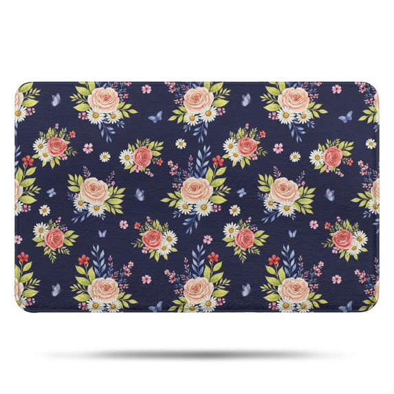 Pioneer Flower Floral Print Pattern Bathroom Rugs Mat, Non Slip Microfiber Bathroom Rug with Rubber Backing, Soft Mats for Bathroom Floor Tub Shower, 17"x27"