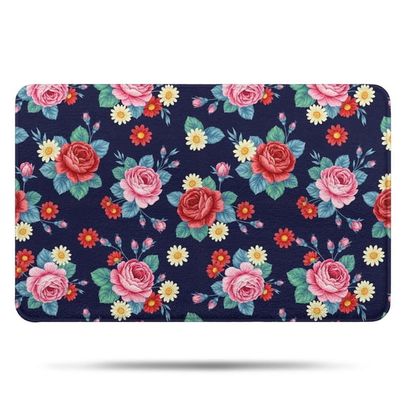 Pioneer Flower Floral Print Pattern Bathroom Rugs Mat, Non Slip Microfiber Bathroom Rug with Rubber Backing, Soft Mats for Bathroom Floor Tub Shower, 17"x27"