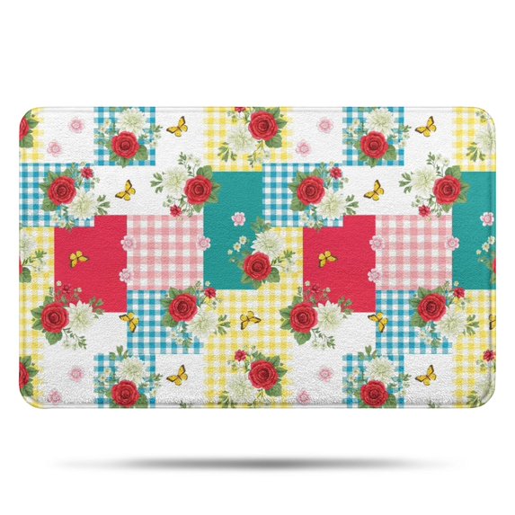 Pioneer Flower Floral Print Pattern Bathroom Rugs Mat, Non Slip Microfiber Bathroom Rug with Rubber Backing, Soft Mats for Bathroom Floor Tub Shower, 17"x27"