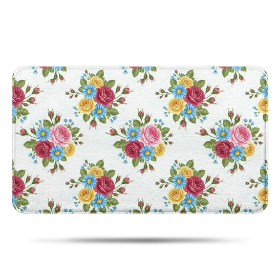 Pioneer Flower Floral Print Pattern Bathroom Rugs Mat, Non Slip Microfiber Bathroom Rug with Rubber Backing, Soft Mats for Bathroom Floor Tub Shower, 17"x30"