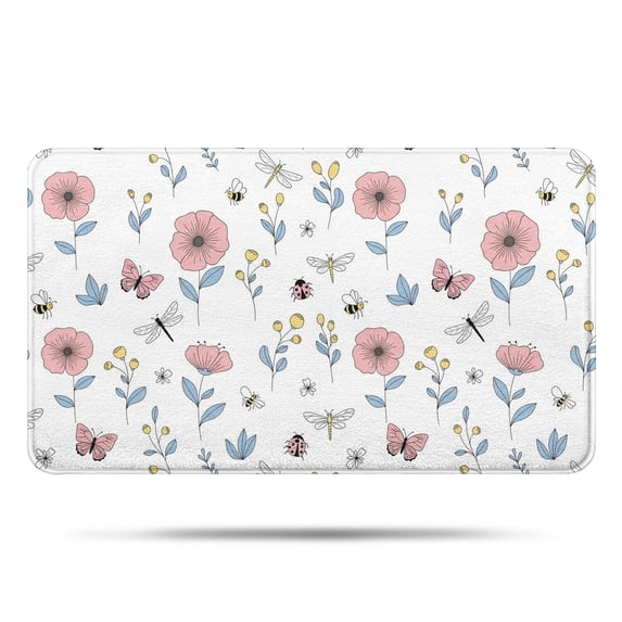 Pioneer Flower Floral Print Pattern Bathroom Rugs Mat, Non Slip Microfiber Bathroom Rug with Rubber Backing, Soft Mats for Bathroom Floor Tub Shower, 17"x30"