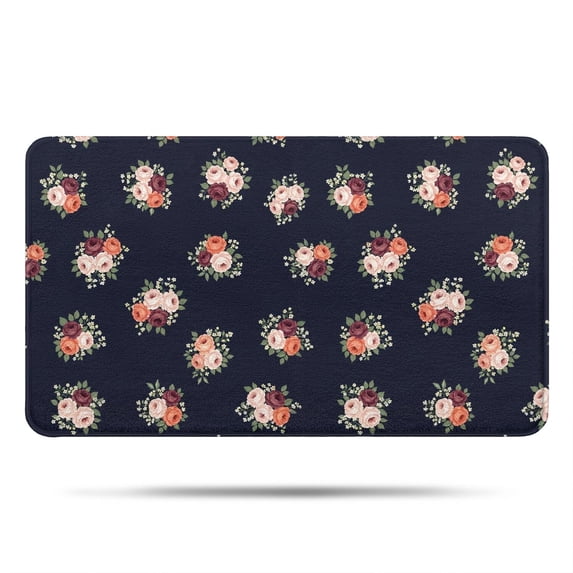 Sunflower and Flower White Pattern Non Slip Washable Kitchen Rug, Anti Fatigue Decorative Floor Mat for Sink Laundry and Home Use, 17"x47"