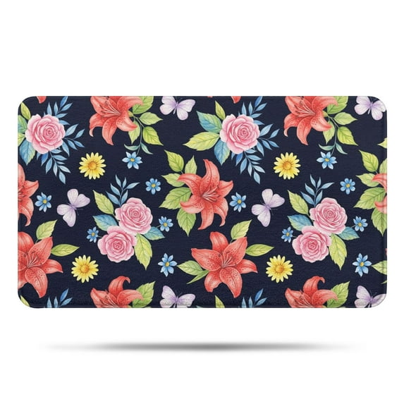 Pioneer Flower Floral Print Pattern Bathroom Rugs Mat, Non Slip Microfiber Bathroom Rug with Rubber Backing, Soft Mats for Bathroom Floor Tub Shower, 17"x30"