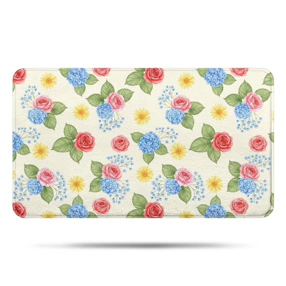 Pioneer Flower Floral Print Pattern Bathroom Rugs Mat, Non Slip Microfiber Bathroom Rug with Rubber Backing, Soft Mats for Bathroom Floor Tub Shower, 17"x30"