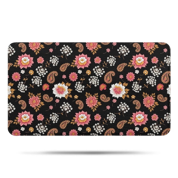Pioneer Flower Floral Print Pattern Bathroom Rugs Mat, Non Slip Microfiber Bathroom Rug with Rubber Backing, Soft Mats for Bathroom Floor Tub Shower, 17"x30"