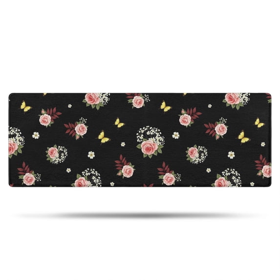 Pioneer Flower Floral Print Pattern Bathroom Rugs Mat, Non Slip Microfiber Bathroom Rug with Rubber Backing, Soft Mats for Bathroom Floor Tub Shower, 17"x47"