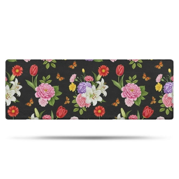 Pioneer Flower Floral Print Pattern Bathroom Rugs Mat, Non Slip Microfiber Bathroom Rug with Rubber Backing, Soft Mats for Bathroom Floor Tub Shower, 17"x47"