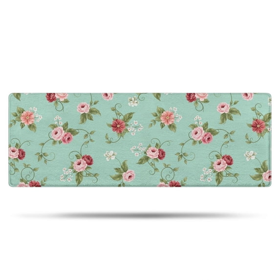 Pioneer Flower Floral Print Pattern Bathroom Rugs Mat, Non Slip Microfiber Bathroom Rug with Rubber Backing, Soft Mats for Bathroom Floor Tub Shower, 17"x47"