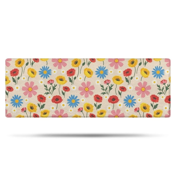 Pioneer Flower Floral Print Pattern Bathroom Rugs Mat, Non Slip Microfiber Bathroom Rug with Rubber Backing, Soft Mats for Bathroom Floor Tub Shower, 17"x47"