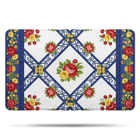 Pioneer Flower Floral Print Pattern Bathroom Rugs Mat, Non Slip Microfiber Bathroom Rug with Rubber Backing, Soft Mats for Bathroom Floor Tub Shower, 20"x32"