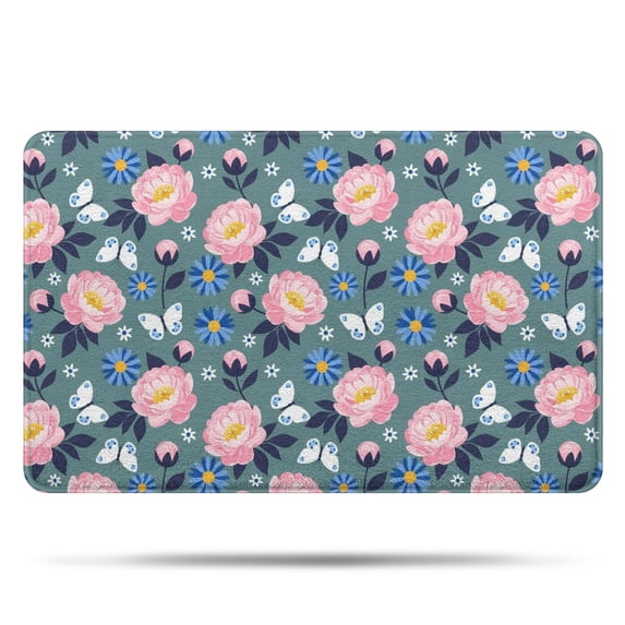 Pioneer Flower Floral Print Pattern Bathroom Rugs Mat, Non Slip Microfiber Bathroom Rug with Rubber Backing, Soft Mats for Bathroom Floor Tub Shower, 20"x32"