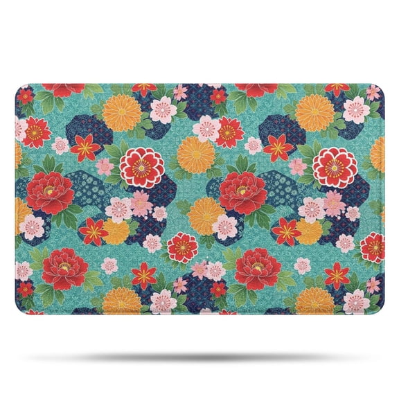 Pioneer Flower Floral Print Pattern Bathroom Rugs Mat, Non Slip Microfiber Bathroom Rug with Rubber Backing, Soft Mats for Bathroom Floor Tub Shower, 20"x32"