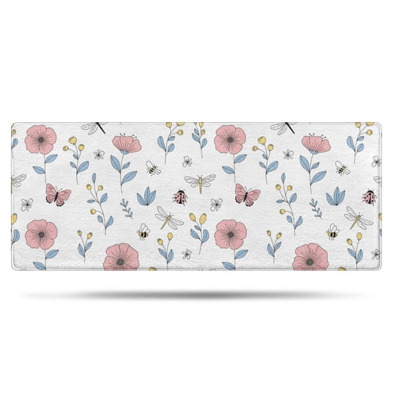Pioneer Flower Floral Print Pattern Bathroom Rugs Mat, Non Slip Microfiber Bathroom Rug with Rubber Backing, Soft Mats for Bathroom Floor Tub Shower, 24"x60"