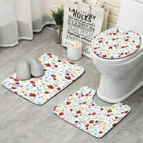 Pioneer Flower Floral Print Pattern Bathroom Rugs Sets 3 Piece,Toilet Cover Set,Absorbent Non Slip Bathroom Mats Sets with U-Shaped Contour Rug Toilet Rug Set