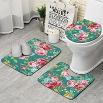 Pioneer Flower Floral Print Pattern Bathroom Rugs Sets 3 Piece,Toilet Cover Set,Absorbent Non Slip Bathroom Mats Sets with U-Shaped Contour Rug Toilet Rug Set