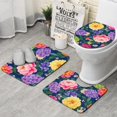 thumbnail image 1 of Pioneer Flower Floral Print Pattern Bathroom Rugs Sets 3 Piece,Toilet Cover Set,Absorbent Non Slip Bathroom Mats Sets with U-Shaped Contour Rug Toilet Rug Set, 1 of 5
